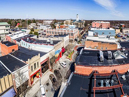 Aerial view of Evans Street in Uptown