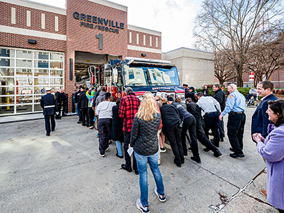 Greenville Fire/Rescue Dedicates New Tiller Fire Truck