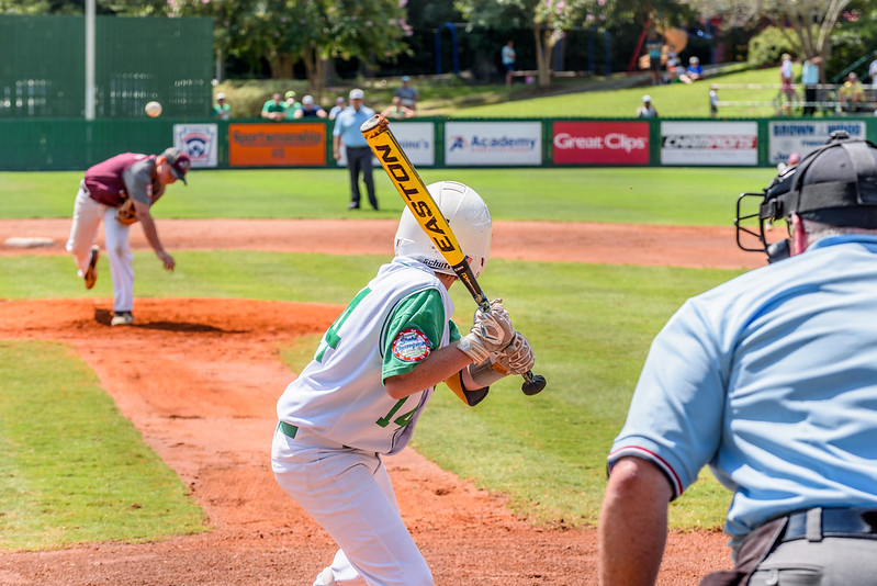 baseball game image from behind batter