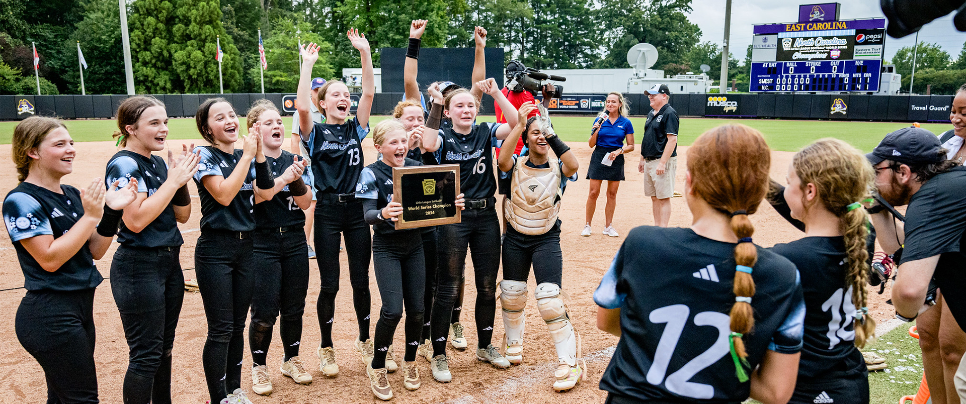 North carolina team celebrating softball world series win