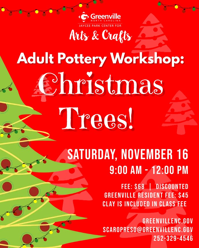 Adult pottery workshop christmas trees flyer