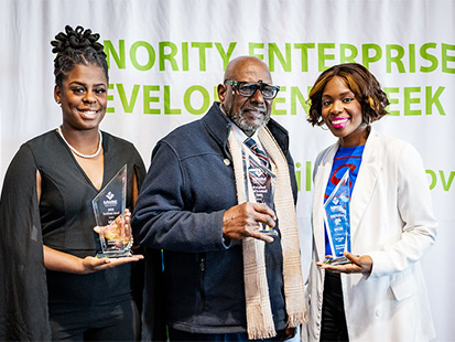 MWBE Award winners Infinity McCassling, Arthur Wallace, and April Kelly