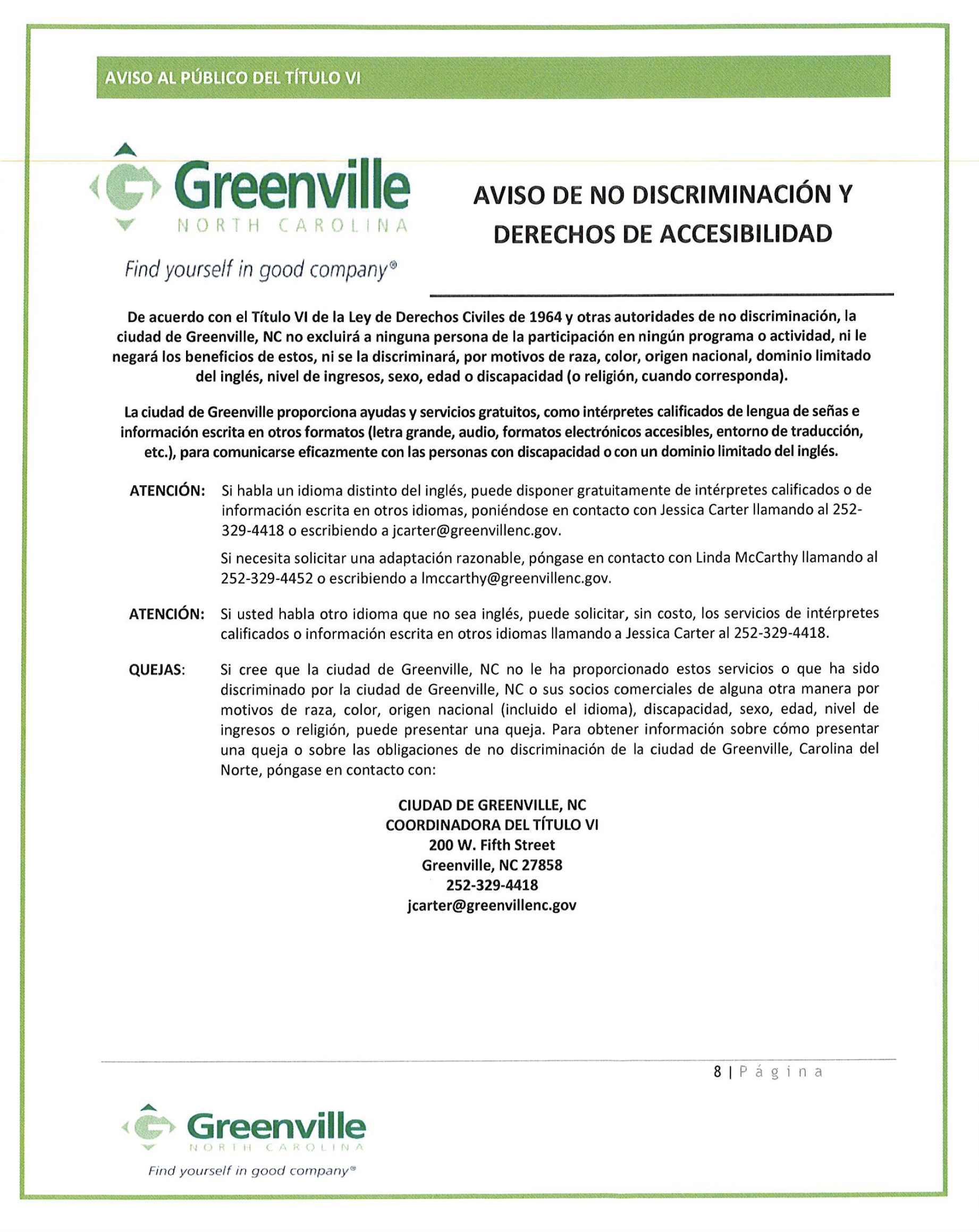 Notice of Rights for Title VI Spanish version