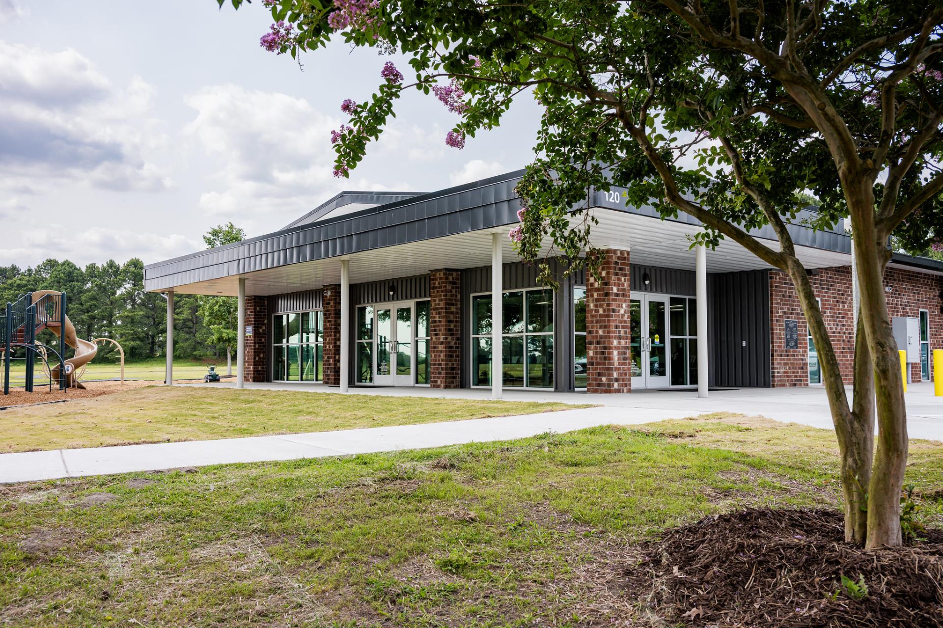 Outside of renovated Barnes-Ebron-Taft Center