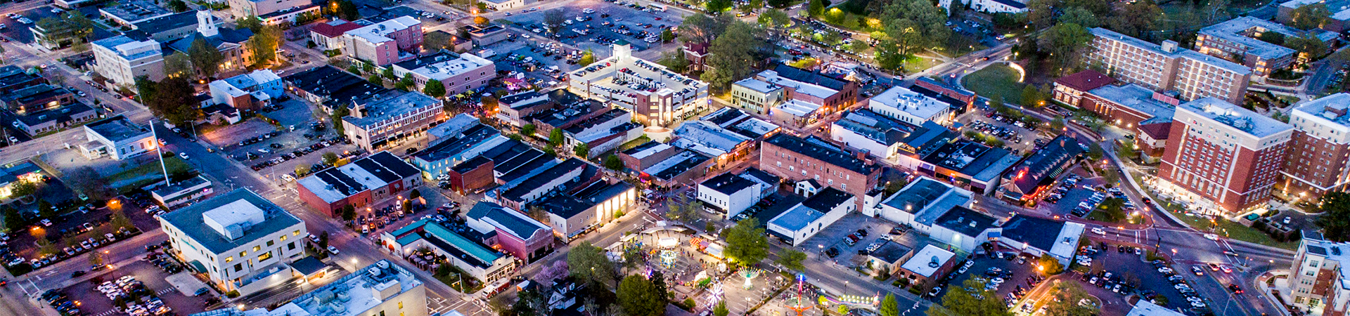 Night aerial view of uptown area